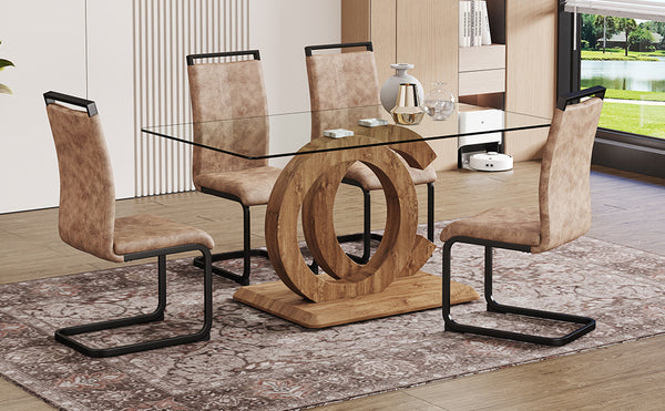 English Elm 1 Contemporary 5-Piece Dining Set With Tempered Glass Tabletop & 4 Brown Fabric Chairs For Home W1151S04027