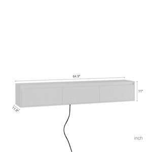 English Elm Floating Wall Mounted Tv Shelf with Led Lighting Power Outlets Gloss White Media Storage W1321P351899