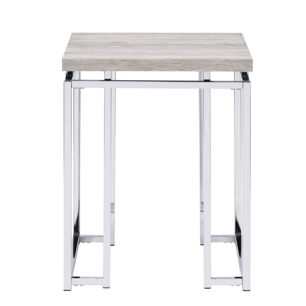 English Elm Natural Oak End Table With Chrome Sled Base – Modern Minimalist Design For Chic Living Spaces B062P189175