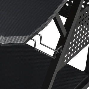 English Elm Willow Black Finish Music Desk with Keyboard Tray, Speaker Shelves, Cable Management & Wheels B2726P265725