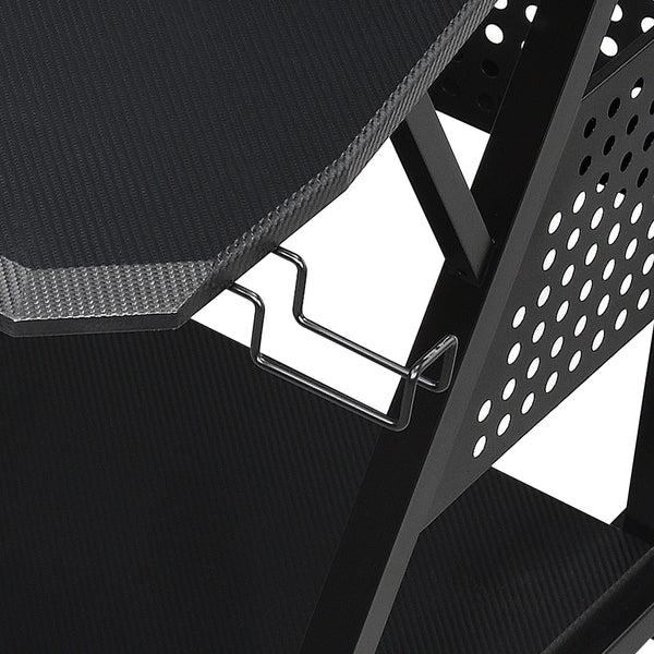 English Elm Willow Black Finish Music Desk with Keyboard Tray, Speaker Shelves, Cable Management & Wheels B2726P265725