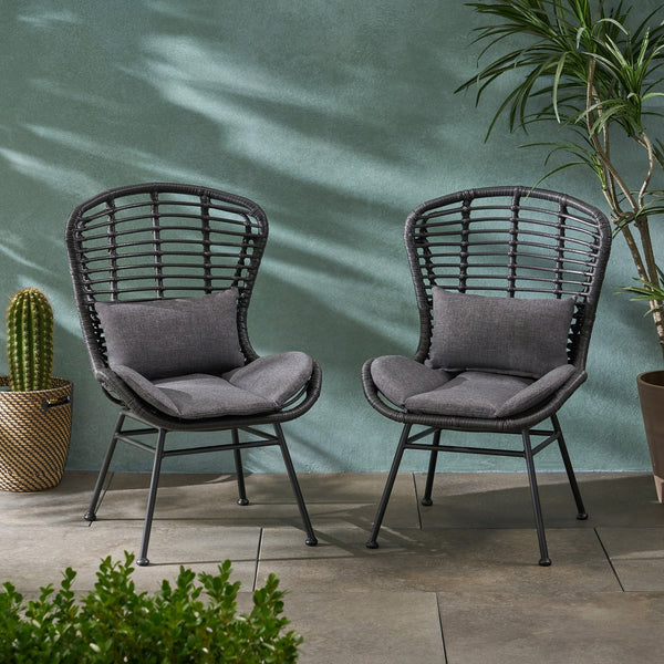 English Elm Christopher Knight Home® - Frazer Woven Rattan Patio Chairs Set of 2 with Water-Resistant Cushions and Durable Iron Frame Grey 65489.00GRY