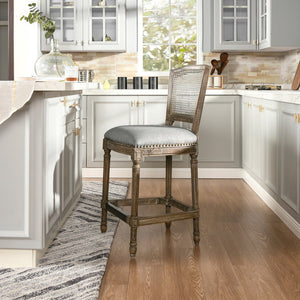 English Elm Jennifer Taylor Home - Triomphe Rattan Wicker High Back Armless Counter Stool — French Country Oak Frame, Upholstered Comfort Gray B2719P238384