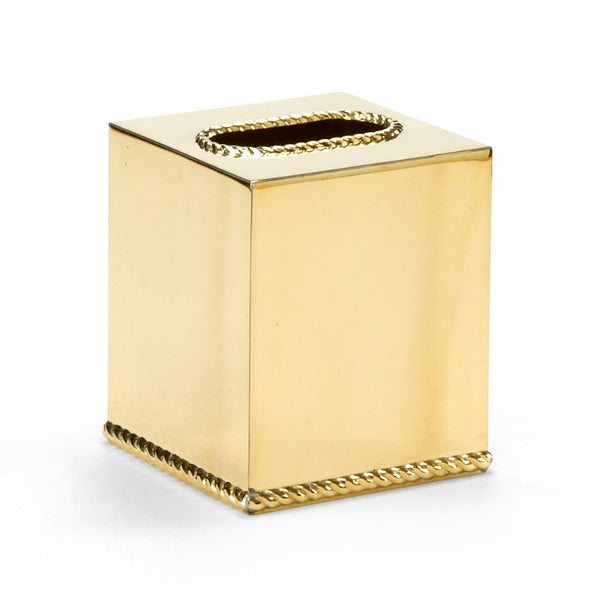 Wildwood Brass Solid Brass Tissue Box Cover With Rope Trim — Polished Durable Elegance For Bath & Bedside 91610