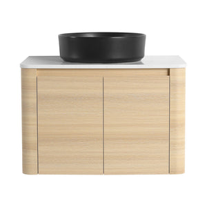 English Elm 30'' Wall-Mounted Bathroom Vanity With Ceramic Art Sink, Soft-Close Doors & Space-Saving Design W999S00463