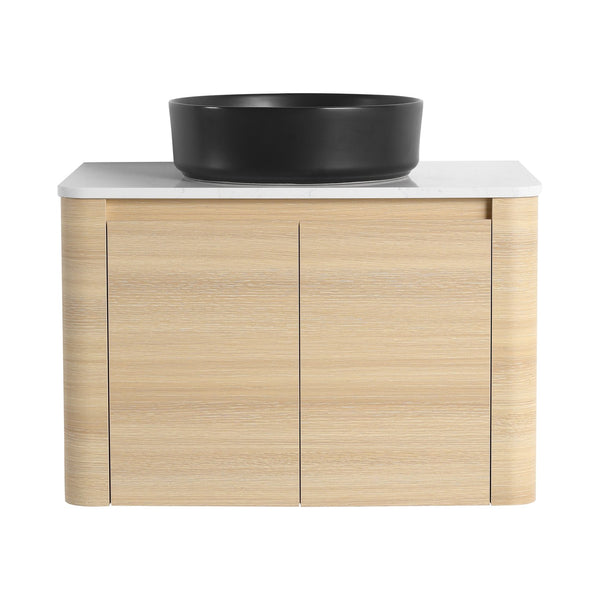 English Elm 30'' Wall-Mounted Bathroom Vanity With Ceramic Art Sink, Soft-Close Doors & Space-Saving Design W999S00463