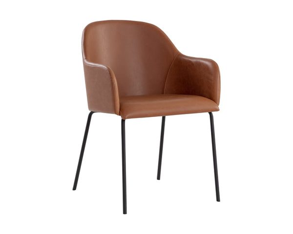 Sunpan Hensley Dining Armchair - Modern Urban Design with Faux Leather and Stylish Matte Black Legs Hazelnut