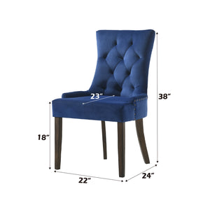 English Elm Farren Blue Velvet Side Chair Set of 2 with Tufted Back, Nailhead Trim, Plush Upholstery, Oak Finish B2726P264603