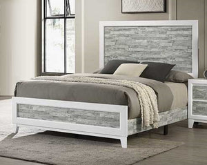 English Elm Modern/Contemporary Queen Panel Bed with Sleek Gray & White Finish, Solid Wood Headboard Footboard 90" White+gray 65.75 L x 35.75 W x 5.37 H B011P271951