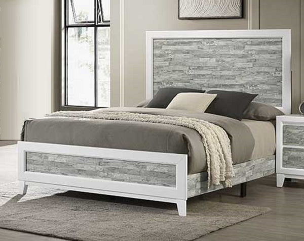 English Elm Modern/Contemporary Queen Panel Bed with Sleek Gray & White Finish, Solid Wood Headboard Footboard 90" White+gray 65.75 L x 35.75 W x 5.37 H B011P271951