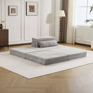 English Elm Compression Modular Floor Sofa Bed – Versatile Diy Seating, Plush Fleece, Pillow & Ottoman Included! W3723S00044