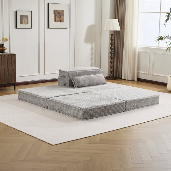 English Elm Compression Modular Floor Sofa Bed – Versatile Diy Seating, Plush Fleece, Pillow & Ottoman Included! W3723S00044