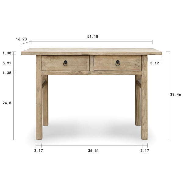 Lilys 51" Rustic Elmwood Console With Two Drawers Weathered Natural 9162-NA