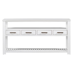 English Elm U_style Wide Painted Console Table Four Drawers Open Shelves Foyer Living Room White N711P410406K