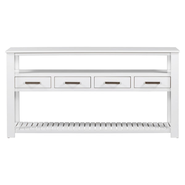 English Elm U_style Wide Painted Console Table Four Drawers Open Shelves Foyer Living Room White N711P410406K