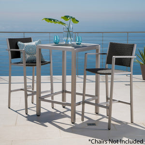 English Elm 43" Outdoor Tempered Glass Top Aluminum Bar Table Powder-coated for Patio Use 60013.00