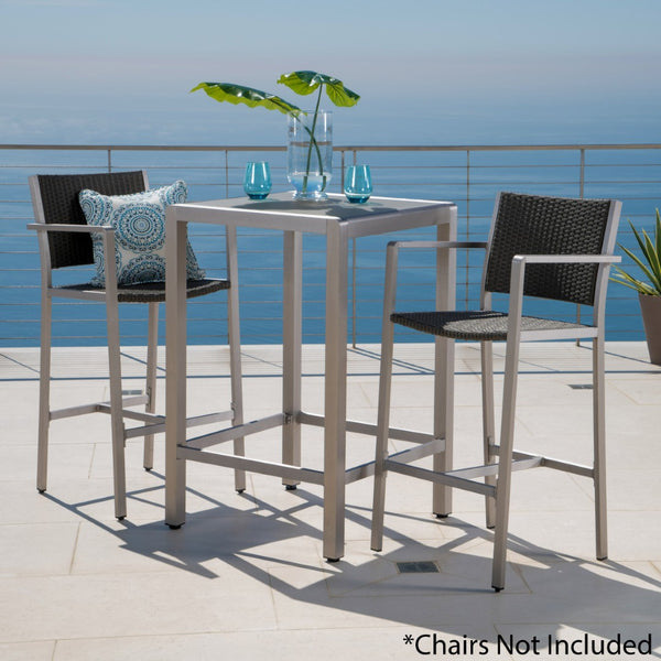 English Elm 43" Outdoor Tempered Glass Top Aluminum Bar Table Powder-coated for Patio Use 60013.00