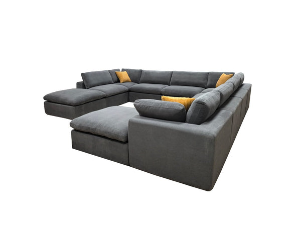 English Elm Coffee Bean Upholstered Modular Sectional with Toss Pillows for Modern Living Rooms B2748S00075