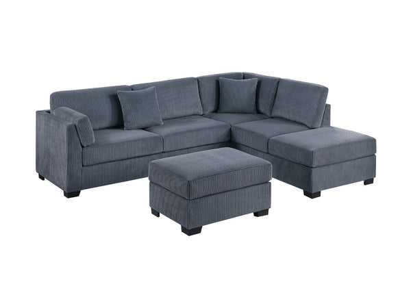 English Elm Contemporary 3-Piece Sectional Sofa Set in Ash Black Corduroy with RAF/LAF Chaise, Tufted Seats, Pillows - Stylish Low-Profile Design Dark Gray 34 L x 26 W x 45 H B011S01767