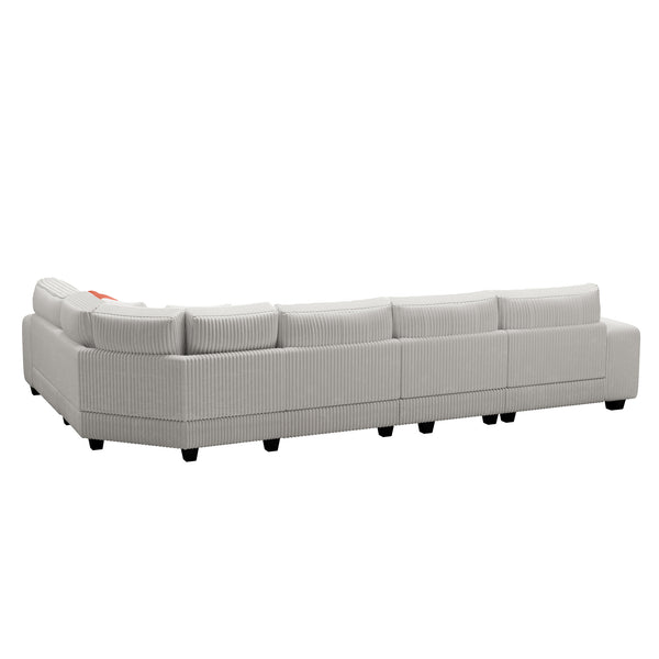 English Elm Modular Three-Seat Corner Sofa - Stylish Cream-Beige Design, Wooden Armrest Lockers & Comfort Focused W1793S00025