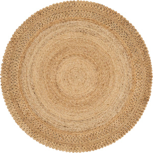 Unique Loom Braided Jute Floral Hand Braided Solid Rug Natural, Natural 5' 1" x 5' 1"
