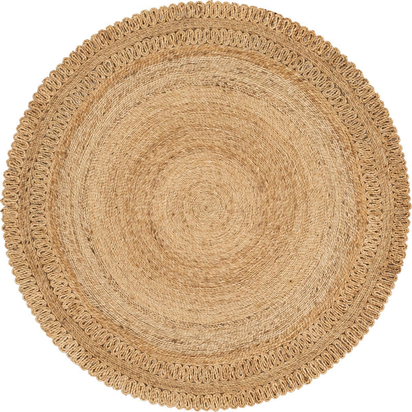 Unique Loom Braided Jute Floral Hand Braided Solid Rug Natural, Natural 5' 1" x 5' 1"