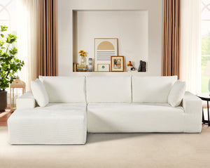 English Elm Cozyform Convertible Sectional Sofa In Ivory Corduroy - Plush, Space-Saving Sleeper For Modern Living B2735P359715