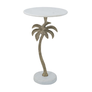 English Elm 14x14x24" Round Marble Top Side Table Sculptural Gold Palm Pedestal Accent Piece W2078P461588