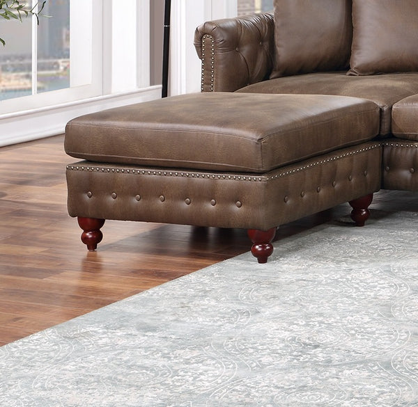 English Elm Dark Coffee 4-Piece Sectional Set – Breathable Leatherette With Reversible Loveseats & Ottomans B011S01328