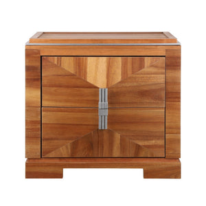 English Elm Mid-century Modern Nightstand with Diamond Geometric Drawers and Heavy Duty Wood Base Light Brown N761P324094M