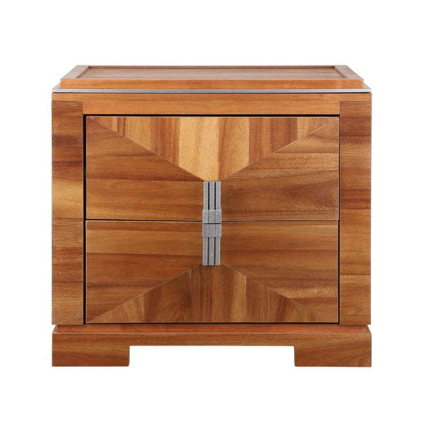 English Elm Mid-century Modern Nightstand with Diamond Geometric Drawers and Heavy Duty Wood Base Light Brown N761P324094M
