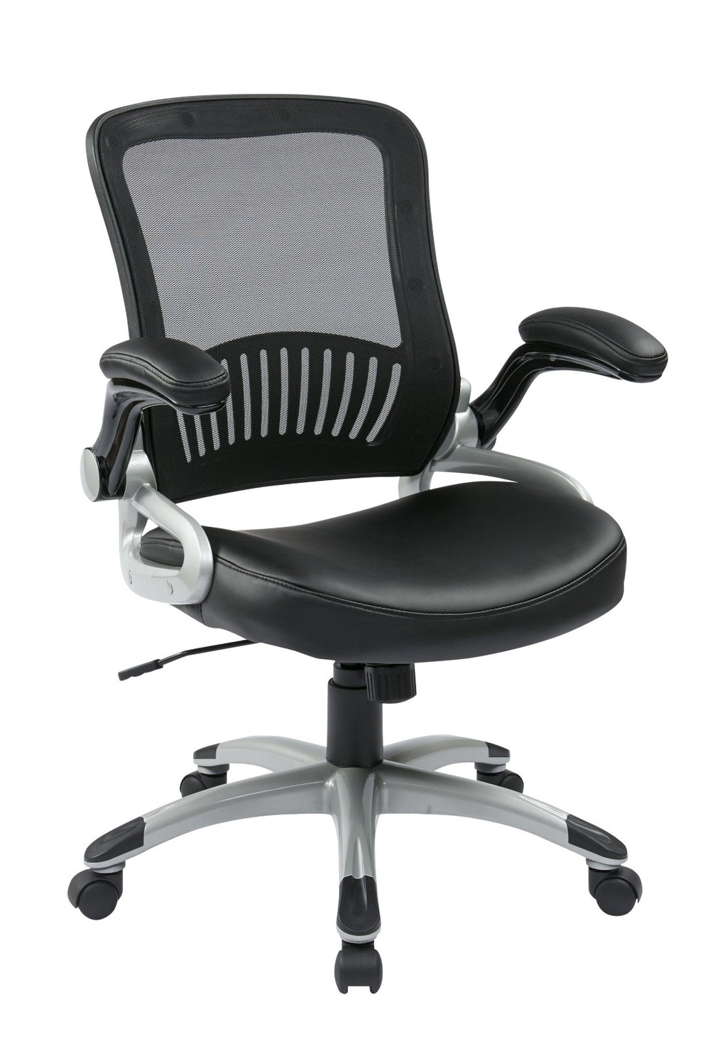 OSP Home Furnishings Screen Back Ergonomic Manager Chair with Mesh Lumbar Support and Bonded Leather Seat EM35206-EC3
