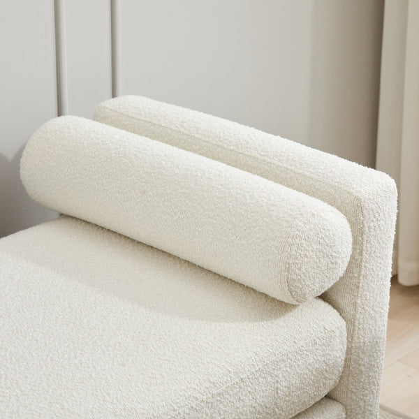 English Elm 66.34"W Elegant Upholstered Bench With Bolster Pillows – Modern Ivory Boucle For Living Room & More! W3188S00014