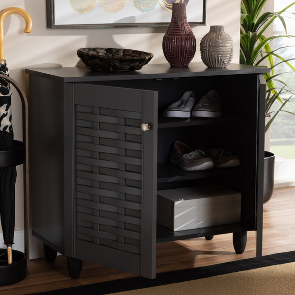 Baxton Studio Baxton Studio Winda Modern Dark Gray Entryway Shoe Storage Cabinet for Neat and Stylish Organization 2-Door SC864572 B-Dark Grey-Shoe Cabinet