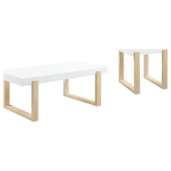 English Elm Fletcher Gloss White Lacquer Coffee and End Table Set for Modern Living Rooms B062S01624