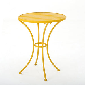 English Elm Colmar Outdoor Iron Bistro Set Powder Coated Slatted Armchairs Round Patio Table Yellow 56558.00MCY