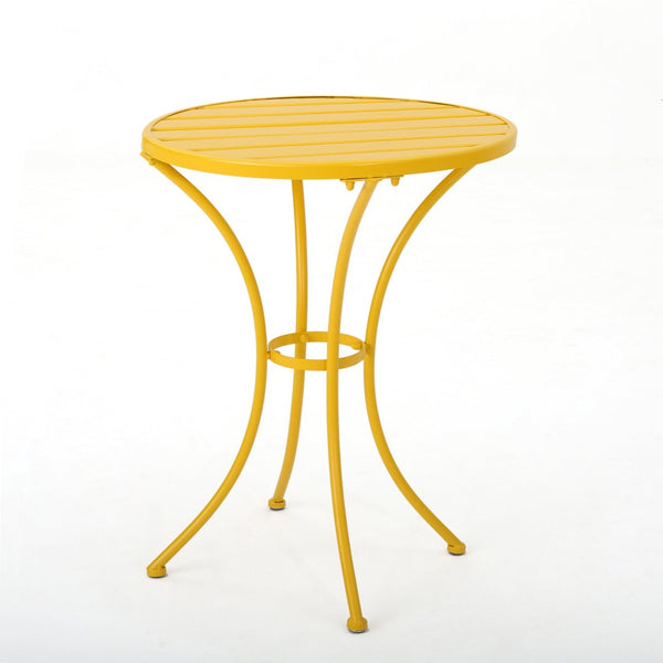 English Elm Colmar Outdoor Iron Bistro Set Powder Coated Slatted Armchairs Round Patio Table Yellow 56558.00MCY