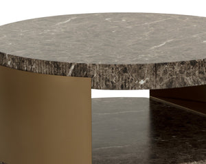 Sunpan CAVETTE Coffee Table - Elegant Dark Emperador Marble Look with Brass Frame for Modern Living Rooms 112634