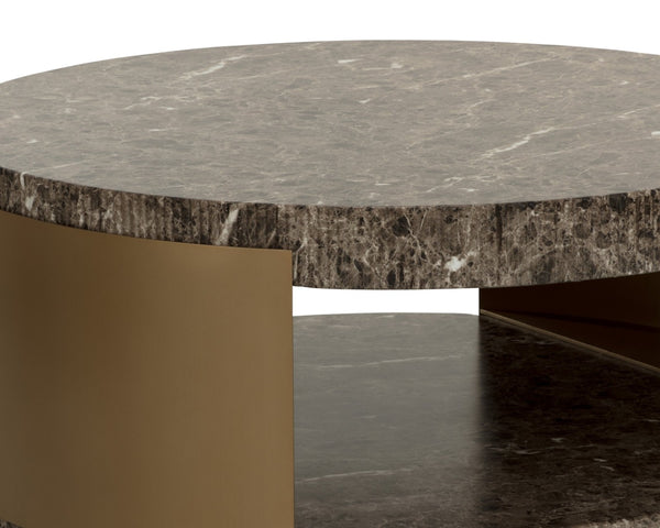 Sunpan CAVETTE Coffee Table - Elegant Dark Emperador Marble Look with Brass Frame for Modern Living Rooms 112634