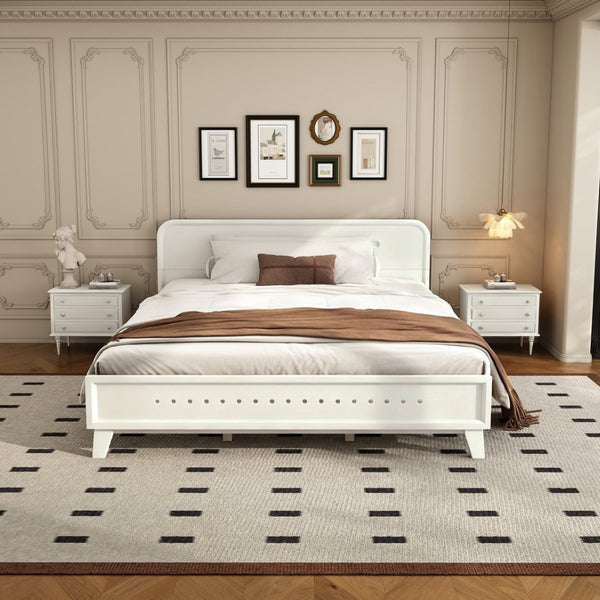 English Elm Pine Solid Wood Queen Platform Bed Matte Finish Tall Headboard No Box Spring White N770PQ291030K