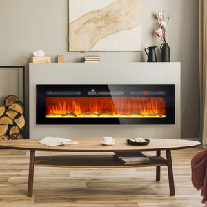 English Elm HOMCOM 60" Electric Fireplace Wall or Recessed with Remote, 1500W Heater, 10 Flame Colors, Timer W2225P249836