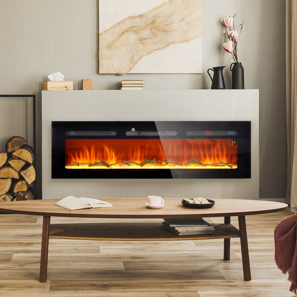 English Elm HOMCOM 60" Electric Fireplace Wall or Recessed with Remote, 1500W Heater, 10 Flame Colors, Timer W2225P249836