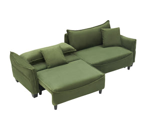 English Elm Sofa Green Corduroy 3-Seater Convertible Sofa Bed with Two Throw Pillows, Solid Wood Frame, 500lb Capacity W1278S00038