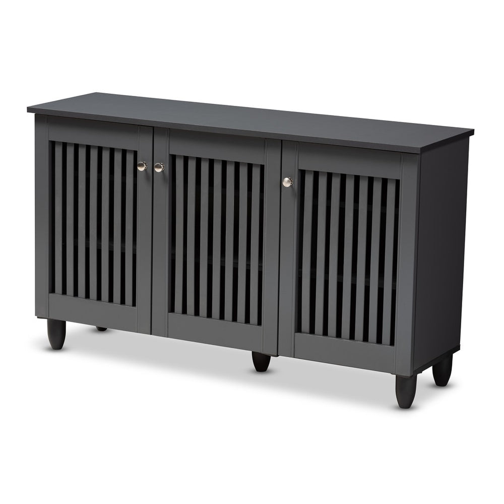 Baxton Studio Baxton Studio Fernanda Modern Dark Gray Shoe Storage Cabinet – 3-Door, 12-Pair Capacity, Stylish Design SC864573 A-Dark Grey-Shoe Cabinet