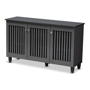 Baxton Studio Baxton Studio Fernanda Modern Dark Gray Shoe Storage Cabinet – 3-Door, 12-Pair Capacity, Stylish Design SC864573 A-Dark Grey-Shoe Cabinet