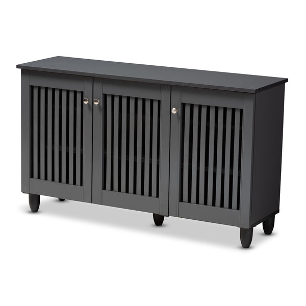 Baxton Studio Baxton Studio Fernanda Modern Dark Gray Shoe Storage Cabinet – 3-Door, 12-Pair Capacity, Stylish Design SC864573 A-Dark Grey-Shoe Cabinet