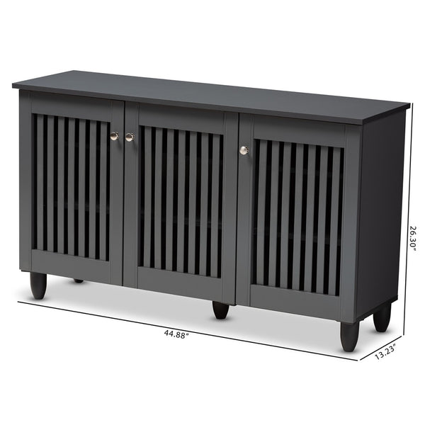 Baxton Studio Baxton Studio Fernanda Modern Dark Gray Shoe Storage Cabinet – 3-Door, 12-Pair Capacity, Stylish Design SC864573 A-Dark Grey-Shoe Cabinet