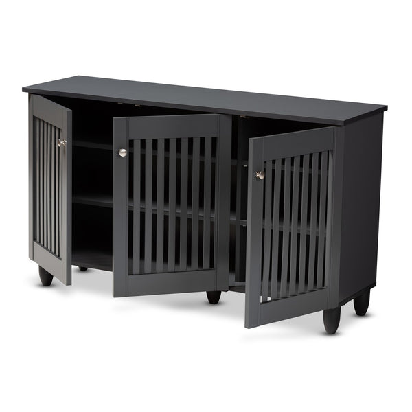 Baxton Studio Baxton Studio Fernanda Modern Dark Gray Shoe Storage Cabinet – 3-Door, 12-Pair Capacity, Stylish Design SC864573 A-Dark Grey-Shoe Cabinet