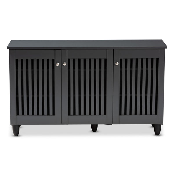 Baxton Studio Baxton Studio Fernanda Modern Dark Gray Shoe Storage Cabinet – 3-Door, 12-Pair Capacity, Stylish Design SC864573 A-Dark Grey-Shoe Cabinet