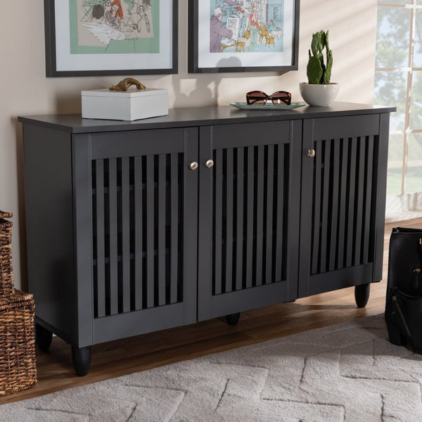 Baxton Studio Baxton Studio Fernanda Modern Dark Gray Shoe Storage Cabinet – 3-Door, 12-Pair Capacity, Stylish Design SC864573 A-Dark Grey-Shoe Cabinet